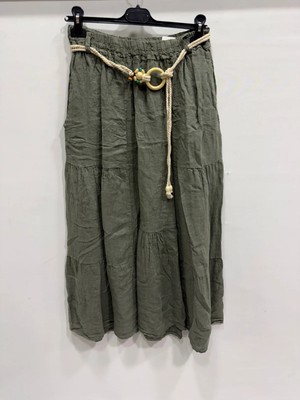 Della Moor Haki Italyan Ip Kemerli Cepli Patchwork Keten Etek