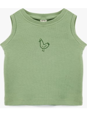 Koton Pamuklu Nakış Detaylı Bisiklet Yaka Kolsuz Atlet