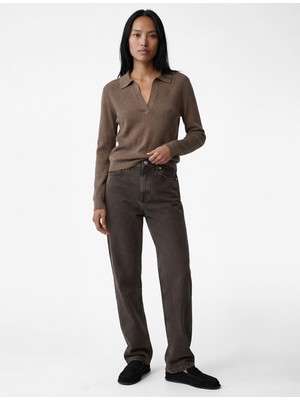 Koton Uzun Kollu Viskon Karışımlı Polo Yaka Triko Kazak