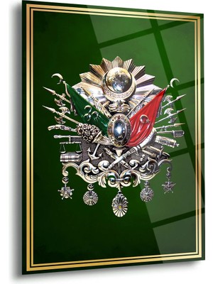 Shiny Art Osmanlı Arması Yeşil Zeminli Altın Çerçeveli Islami Cam Tablo – ISL141