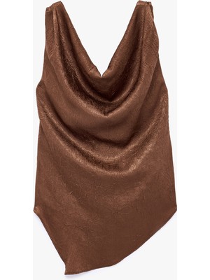 Koton Asimetrik Kesim Kolsuz Sırtı Bağcıklı Saten Degaje Yaka Bluz