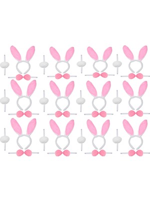 Hobilinka Pembe Tavşan Kostüm Seti – Taç Ponpon Kuyruk 12 Li Paket