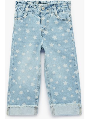 Koton Yıldız Desenli Cepli Pamuklu Geniş Paça Denim Pantolon