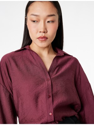 Koton Modal Kumaş Regular Fit 3/4 Kollu Uzun Kollu Dokulu Crop Gömlek