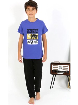 Hobilinka Erkek Çocuk Kısa Kol Penye Pijama Takım Saks