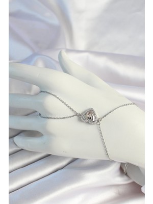 Hobilinka 316L Çelik Zincirli Gümüş Renk Kalp Figürlü Zirkon Taşlı Şahmeran