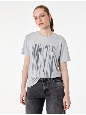 Koton Kısa Kollu Bisiklet Yaka Baskılı Tişört