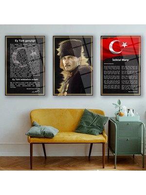 Shiny Art Atatürk Gençliğe Hitabe ve Istiklal Marşı Cam Tablo Seti – ATA231