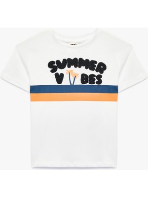 Koton Bisiklet Yaka Kısa Kollu Nakışlı Pamuklu Tişört