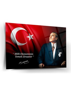 Shiny Art Atatürk’ün Ekonomi Sözü ile Portre Cam Tablo – ATA211