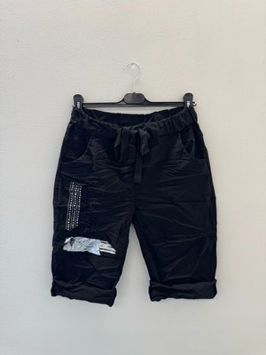 Della Moor Siyah Kadın Italyan Taşlı Varaklı Likralı Şort