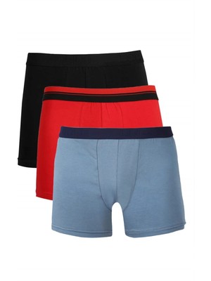 Hobilinka Erkek Penye 3'lü Boxer Siyah-Kırmızı-Indigo
