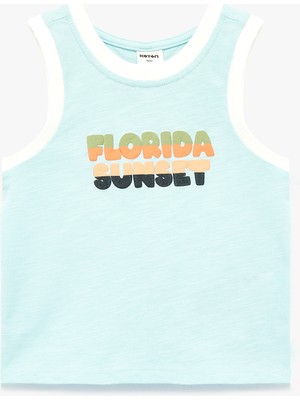 Koton Pamuklu Kolsuz Bisiklet Yaka Baskılı Atlet