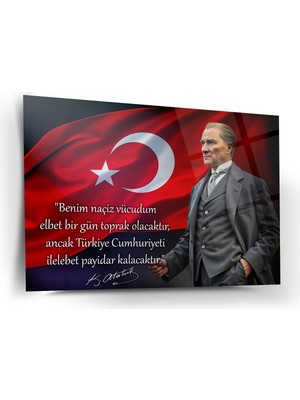 Shiny Art Atatürk Türk Bayrağı Önünde Cam Tablo – “cumhuriyet Ilelebet Payidar Kalacaktır” – ATA247