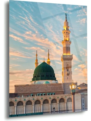 Shiny Art Mescid-I Nebevi ve Yeşil Kubbe Islami Cam Tablo – Medine Manzarası - ISL196