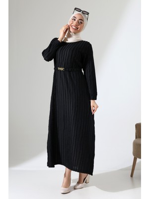 Kadın Tesettür Uzun Kollu Kemer Detaylı Günlük Şık Elbise
