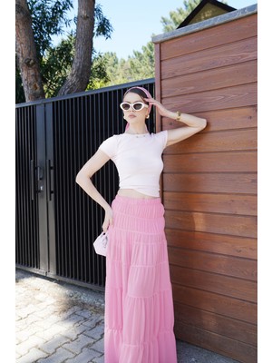 Miss Neşem Pembe Içi Şortlu Şifon Etek