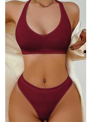 Hobilinka Kadın Bordo Seamless Tanga Sütyen Takım