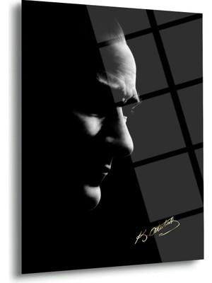 Shiny Art Atatürk Siyah Beyaz Minimalist Silüet Cam Tablo – ATA226