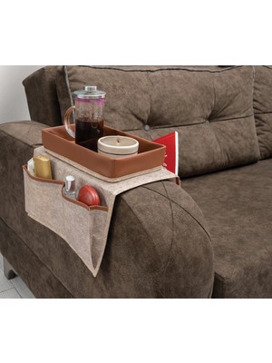 Alvo Store Buğz Çok Amaçlı Deri Şeritli Cepli Koltuk Kenarı Düzenleyici 03938 ( Buğz )