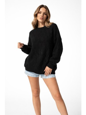 Fashion Siyah Baklava Desen Triko Kazak