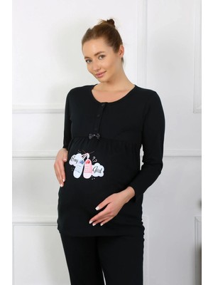 Hobilinka Kadın Uzun Kol Hamile Lohusa Pijama Takımı Siyah