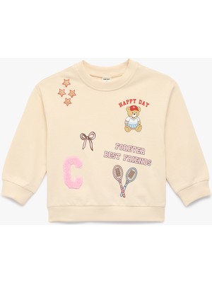 Koton Uzun Kollu Pamuklu Şardonlu Bisiklet Yaka Baskılı Sweatshirt