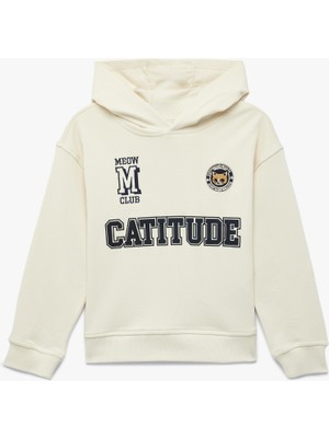 Koton Pamuklu Nakış Detaylı Uzun Kollu Kapşonlu Sweatshirt