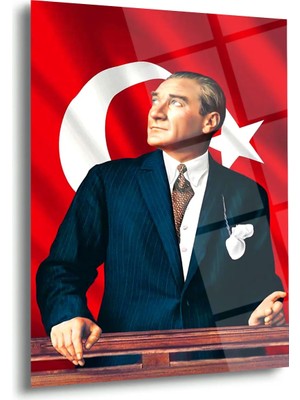 Shiny Art Atatürk Türk Bayrağı Önünde Cam Tablo – ATA172