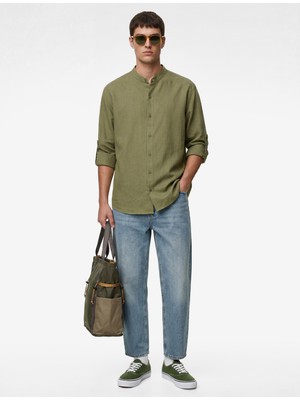 Koton Pamuklu Regular Fit Düğme Detaylı Uzun Kollu Hakim Yaka Gömlek