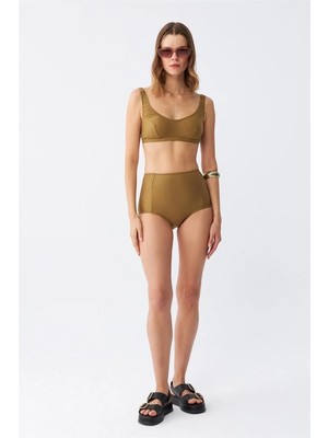 Hobilinka Kadın Basic Hardal Pedli Yüksek Bel Bikini Takımı