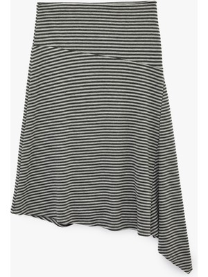 Koton Asimetrik Kesim Viskon Karışımlı Normal Bel Midi Etek