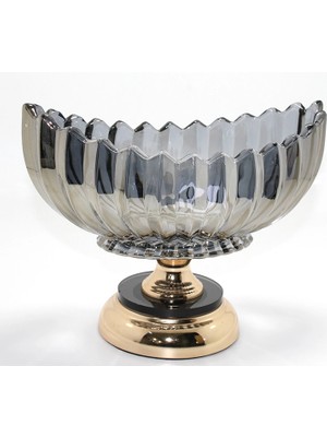 Alvo Store Buğz Lüks Füme Kristal Cam Gondol Gold Ayaklı Sunumluk