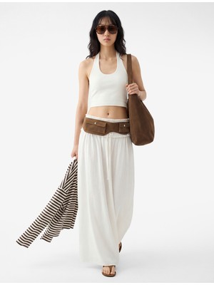 Koton Halter Yaka Kolsuz Pamuklu Crop Bluz