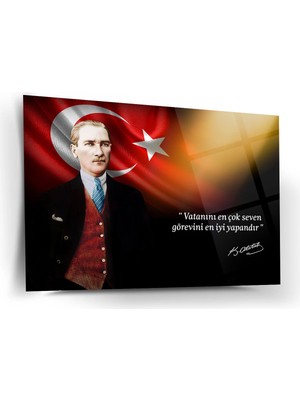 Shiny Art Atatürk’ün Vatan Sevgisi Sözü ile Portre Cam Tablo – ATA215
