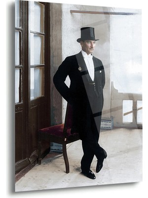 Shiny Art Atatürk Silindir Şapkalı ve Fraklı Fotoğraf Cam Tablo – ATA143