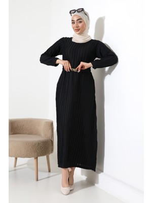 Kadın Tesettür Uzun Kollu Kemer Detaylı Günlük Şık Elbise
