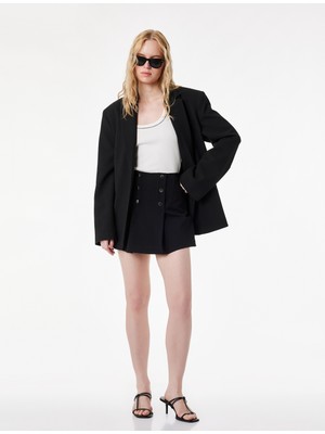 Koton Krep Scuba Kumaş Aksesuar Düğme Detaylı Mini Şort Etek