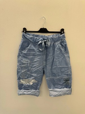 Della Moor Mavi Kadın Italyan Taşlı Varaklı Likralı Şort