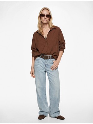 Koton Modal Kumaş Regular Fit 3/4 Kollu Uzun Kollu Dokulu Crop Gömlek