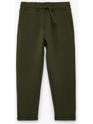 Koton Kadın Jogger Pantolon Beli Bağcıklı Yeşil Polyester Karışımlı Cep Detaylı Rahat Kalıp