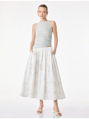 Koton Slim Fit Asimetrik Kesim Drapeli Metalik Iplik Detaylı Simli Fitilli Bluz