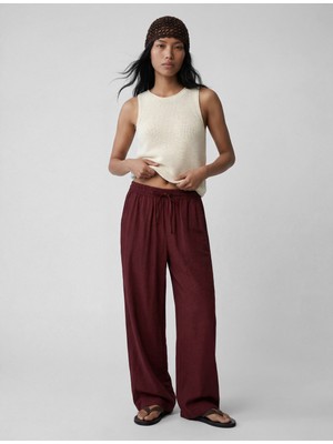 Koton Modal Kumaş Beli Bağlamalı Dokulu Geniş Paça Pantolon