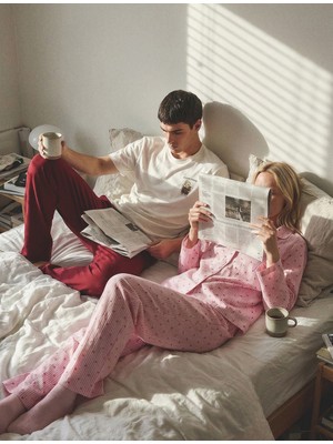 Koton Rahat Kalıp Kalp Desenli Bağcık Detaylı Dokuma Poplin Pijama Altı