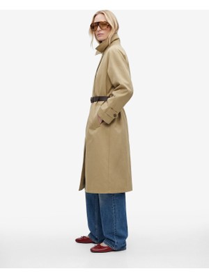 Koton Uzun Kollu Cepli Gabardin Oversize Kemerli Trençkot