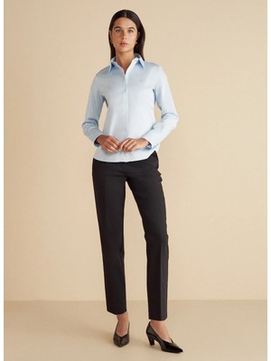 Brooks Brothers Siyah Kadın Regular Fit Pantolon Metal Logo Detaylı Yarım Lastikli P