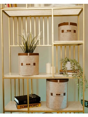 Alvo Store Buğz Deri Şeritli Yuvarlak Çok Amaçlı Düzenleyici Organizer Kutu Keçe Sepet (Mini) 03822 ( Buğz )