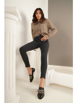 Füme Fermuarlı Çift Cepli Pantolon