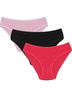 Hobilinka Kadın 3'lü Külot Kırmızı - Siyah - Somon