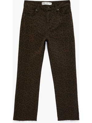 Koton Leopar Desenli Dar Kesim Jean Pantolon